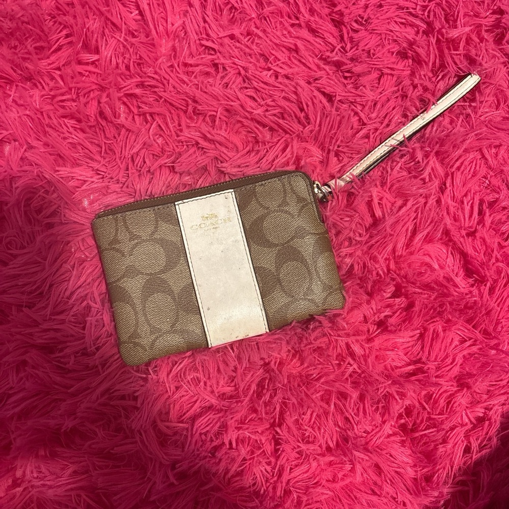 Coach Signature Brown and Cream Wristlet
